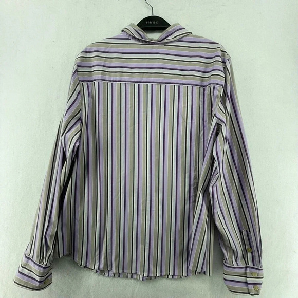 Attention Button-Up Shirt Women's Sz XL Purple Brown Striped Collared Stretch - Picture 2 of 12